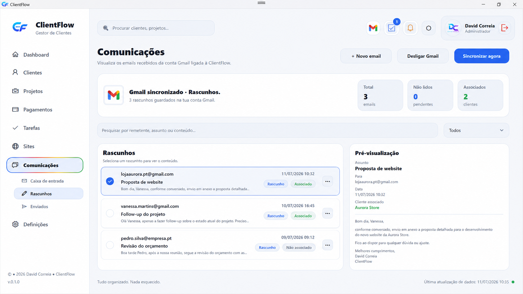 Dashboard da ClientFlow